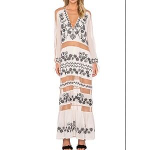 Sheer Floral Dress Women's Sz L Unique White Flowers Mesh Boho Hippie Cottage Co